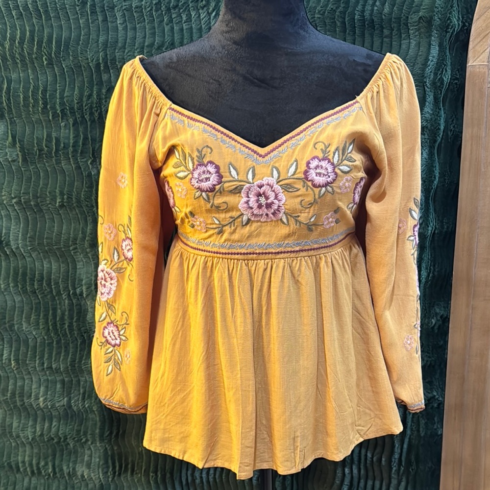 Savanna Jane Yellow Embellished Peplum Blouse